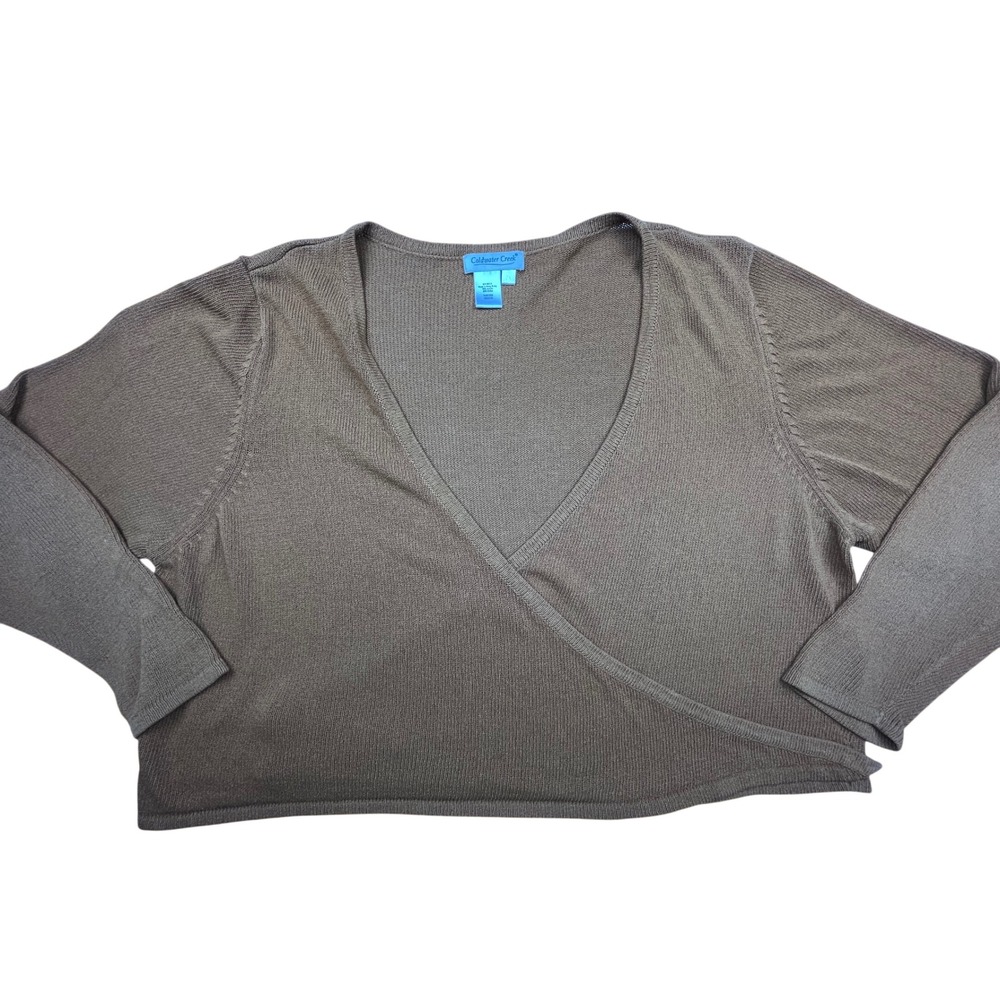 Coldwater Creek Womens 2X Brown Wrap Cardigan Sweater Long Sleeve Knit Side Tie